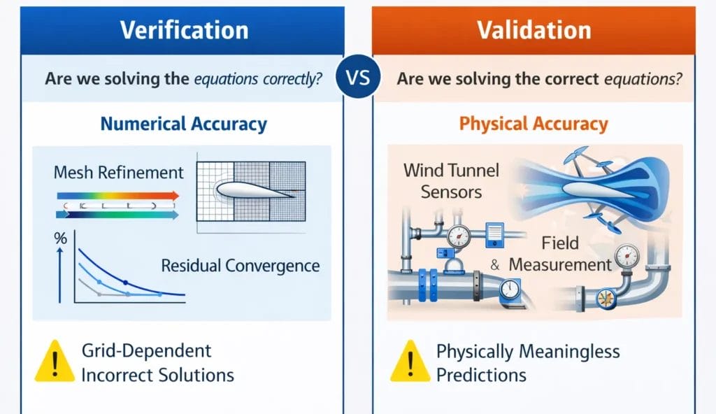 CFD verification vs validation comparison diagram for engineering simulations